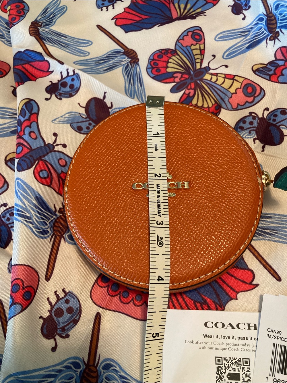 Coach Orange Round Leather Coin Pouch with Gold Logo - Picture 8 of 8